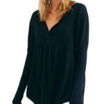 Free People Black Leo Henley Thermal Top Sz S Slouchy Layers Bohemian Lagenlook Photo 1