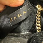 ZARA Velvet Embroidered Floral Bucket Bag Gold Chain Photo 4