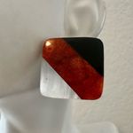Bold Vintage Sponge Coral & Onyx Inlay Earrings – Geometric 80s Style Black Photo 3