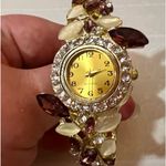 Crystal Rhinestone Purple Floral Fashion Bracelet Watch Gold Photo 1