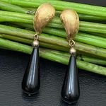 Givenchy Vintage Signed Brushed Gold-tone Black Teardrop Dangle Earrings 10.6g Photo 1