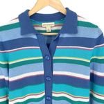 Appleseed's Vintage Womens Stripe Cotton Collared Long Sleeve Cardigan Multicolo Blue Photo 1