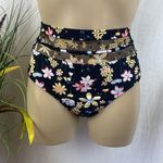 Black Floral Sheer Net Panel High Waist Bikini Swim Bathing Suit Bottom M Size M Photo 0
