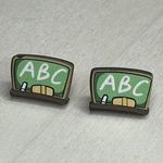 Handcrafted NEW ABC Chalkboard teacher wood earrings Green Photo 1