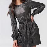 For Love & Lemons  Metallic Gray Steel Belt Tie Mini Dress Size Small Long Sleeve Photo 6