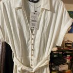 ZARA  Cream Midi Dress with Green and Yellow Accents Photo 2