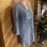 Boden USA Boden Evangeline Pure Linen Tunic Dress Women's 10R Light Blue Pom Pom Cover Up Photo 2