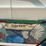 ZARA Green Blue White Preppy Floral Bell Sleeve Modest High Neck Blouse Size S Photo 3