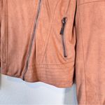 Odyn Tan Faux Suede Leather Bomber Jacket Fall Women’s L Bikercore Moto Classic Size L Photo 6