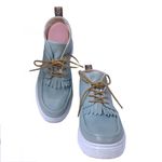 Dr. Martens "JEMIMA" LIGHT BLUE & TAN THICK SOLE CHUKKA ANKLE BOOTS W/FRINGE (7) Photo 10