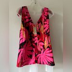 J.Crew Pink Red Tropical Leaf Print Tie Shoulder Sleeveless Top Size L NWT Photo 3