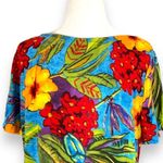 Vintage 90s Mini Dress Blue Red Tropical Floral Print Drop Waist Ruffle Hem Yellow Size M Photo 5