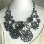 Chic Statement Gunmetal Black and Silver Chunky Floral Rhinestone Bib Necklace Gray Photo 0
