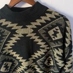 Vintage 1980s metallic sweater gladysbagley small gold black modern zigzag aztec Photo 2