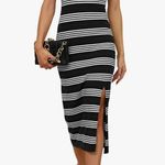 NEW Midi Sleeveless Knit Side Slit Striped Maxi Tank Sweater Dress S Black Photo 2
