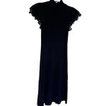 Rebecca Taylor  Black Pointelle Knit Lace Trim Mock Neck Sweater Dress Size M Photo 2