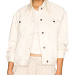 Free People  Jolene Trucker Denim Jacket in Ecru, Size L​​​​​​​​​ Photo 0