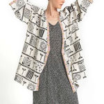 Gudrun Sjoden Cotton Kimono Jacket Wrap Womens Size Medium Cream Black Pink Photo 0