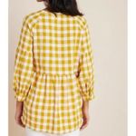 Maeve Anthropologie  April Mustard White Gingham Babydoll Blouse 3/4 Sleeve SP Photo 9