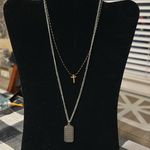 Black and Gold Cross and St Anthony’s Pendant Necklace Set new/ vintage Silver Photo 1