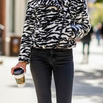 Sanctuary Abstract Moto Jacket Textured Tiger Teddy Fleece Black and White Small Photo 0