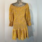 SEED Heritage Women's Yellow Floral Smocked Off The Shoulder Dress Sz 12 Orange Photo 3