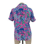 Lilly Pulitzer  PJ‎ Woven Short Sleeve Top Plumeria Pink Untamed Hearts Print XXS Photo 6