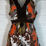 Cato Vintage Y2K 90s Tank Top M Babydoll Empire Waist Ruffle Paisley Orange READ Photo 0