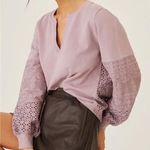 Anthropologie NWT by • mauve/lilac eyelet balloon sleeve top sz XS Photo 0