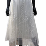 Metrowear white embroidered tulle midi skirt floral mesh overlay L Size L Photo 0