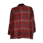 Max Studio Womens Flannel Shirt Size XS Roll Up Sleeve Red Gray Black Plaid Photo 3