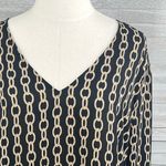 Worthington  Long Sleeve V Neck Blouse Black w Chain Pattern-XXL Photo 1