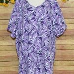 Catherines Easy Fit Tees Tunic Top Size 4X Short Sleeve V-Neck Purple Leaves Photo 0