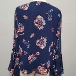 Heart soul Blue Floral Criss Cross Bell Sleeve Chiffon Blouse Size Large Photo 6