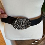 NWT Womens Black Faux Leather Belt Sparkling Rhinestone Oval Buckle Size S Chic Photo 4