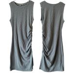 Moa Moa Adjustable Scrunched Side Midi Dress Size Medium Textured Dusty Blue Photo 0