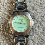 Geneva women’s vintage two tone silver/rose gold and green‎ bracelet watch OS Silver Photo 1