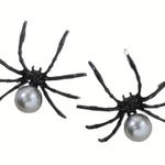 Gothic Black/Gray Spider Stud Earrings Faux Pearl‎ Accents Vintage Boho Style Black Photo 0
