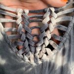 Mudd  Gray Tie Dye Crochet Front Long Sleeve Shirt Photo 4