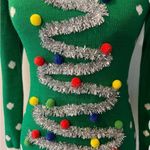 No Boundaries Nobo Green Hooded Sherpa Sweater/Dress Sparkling Christmas Tree Pom Poms Jr L Photo 4