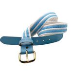 Vintage Faux Leather and Baby Blue and White Striped Fabric Belt Photo 0