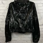 AQUA Athletic Cropped Hooded Coated Windbreaker Jacket Pockets Black M NWT Photo 2