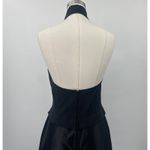 Tadashi Shoji Vintage 90s Tadashi Halter Gown Pleated Bodice Taffeta Fit & Flare Maxi Black S Photo 7