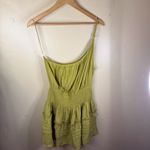 Mustard Seed  Womens One Shoulder Green Ruffled Smocked Romper Size Medium Summer Photo 5