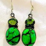 Sterling Silver Mohave Lime Green Copper Infused Turquoise Peridot Drop Earrings Photo 5