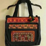 Black Boho Embroidered Tote Purse with Zipper Photo 0