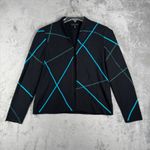 Ming Wang Sweater Knit Open Front Geometric Print Career Office Black Blue S Photo 1