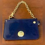 Tommy Hilfiger  Wristlet Blue Patent Pouch With Chain Strap Logo 5.5 x 3.5" Photo 0