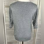 A New Day Crewneck Short Sleeve Sweater w Pearl Embellished Sleeves Gray-Small Photo 2