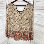 Blu Pepper  Leopard Roses Print Sheer Blouse Small Beige Red Back Cutout Photo 7